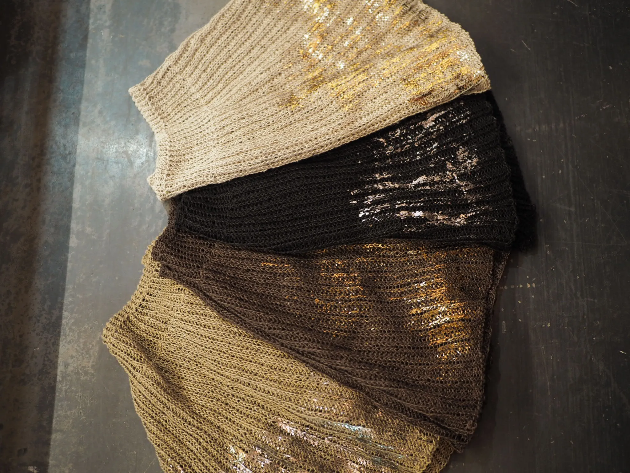 Hand knit shrug (Linen) w/ foil print - Sage