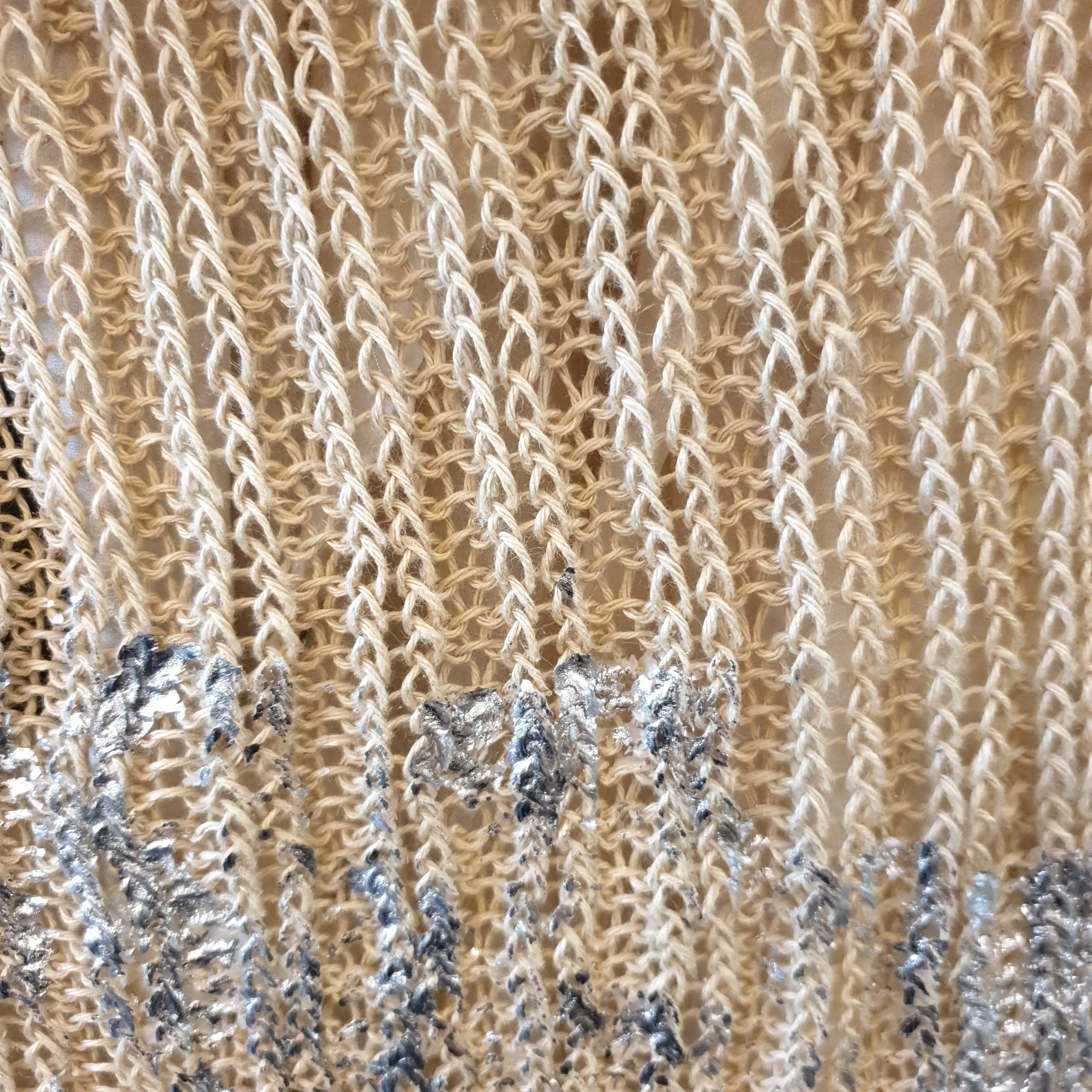 Hand knit shrug (Linen) w/ foil print - Sage