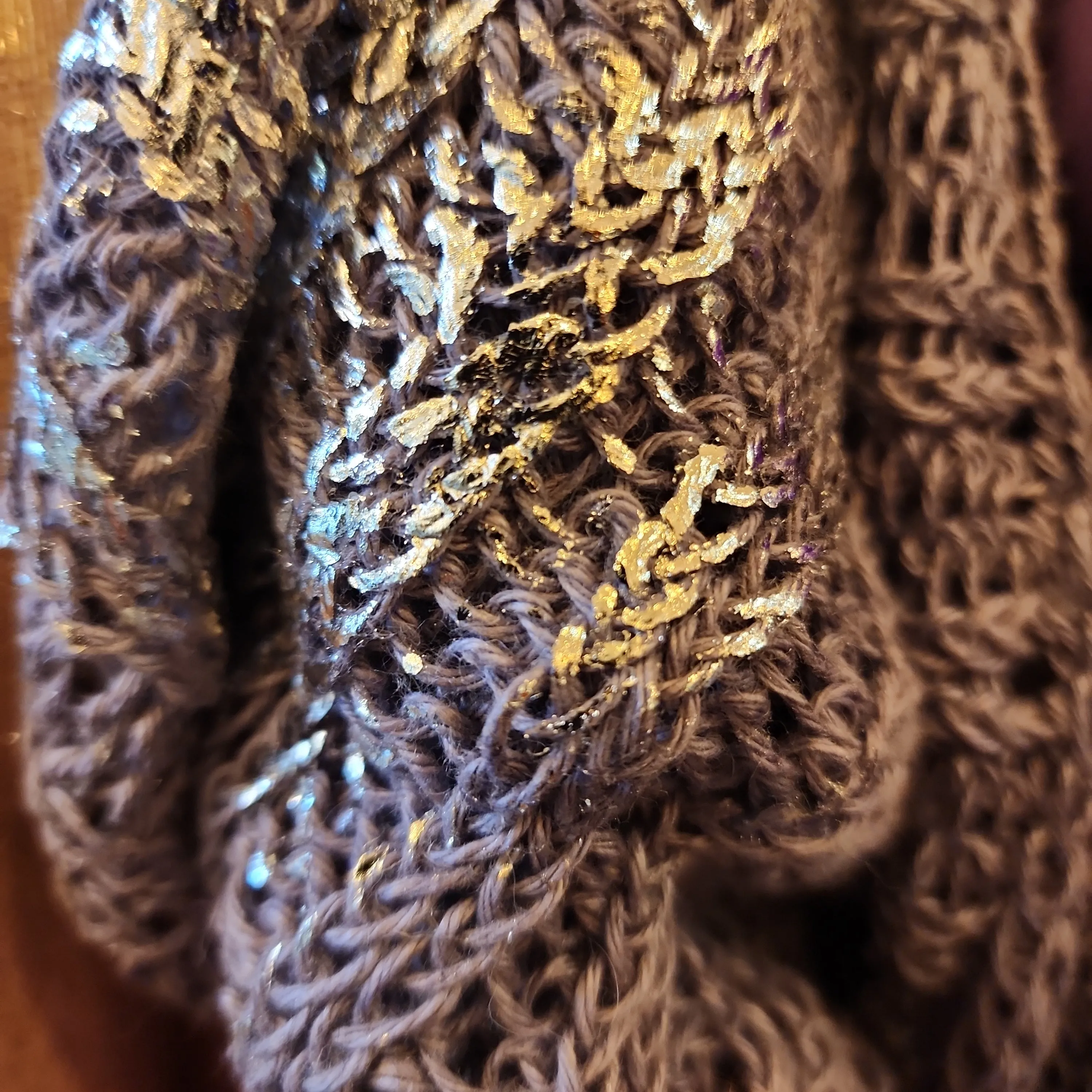 Hand knit shrug (Linen) w/ foil print - Sage