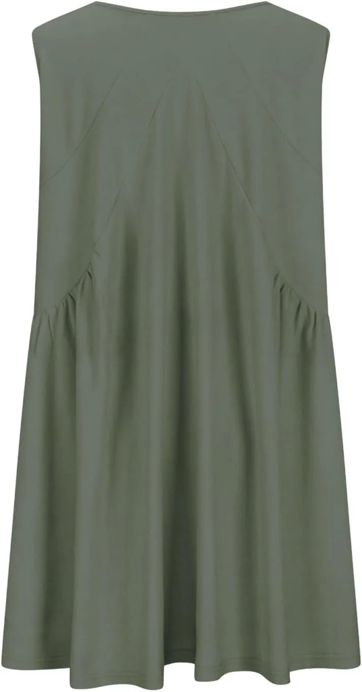 hlysgo Babydoll Dresses for Women 2025 Summer Sleeveless V Neck Beach Mini Dress Cute Ladies A-Line Swing Casual Sundress