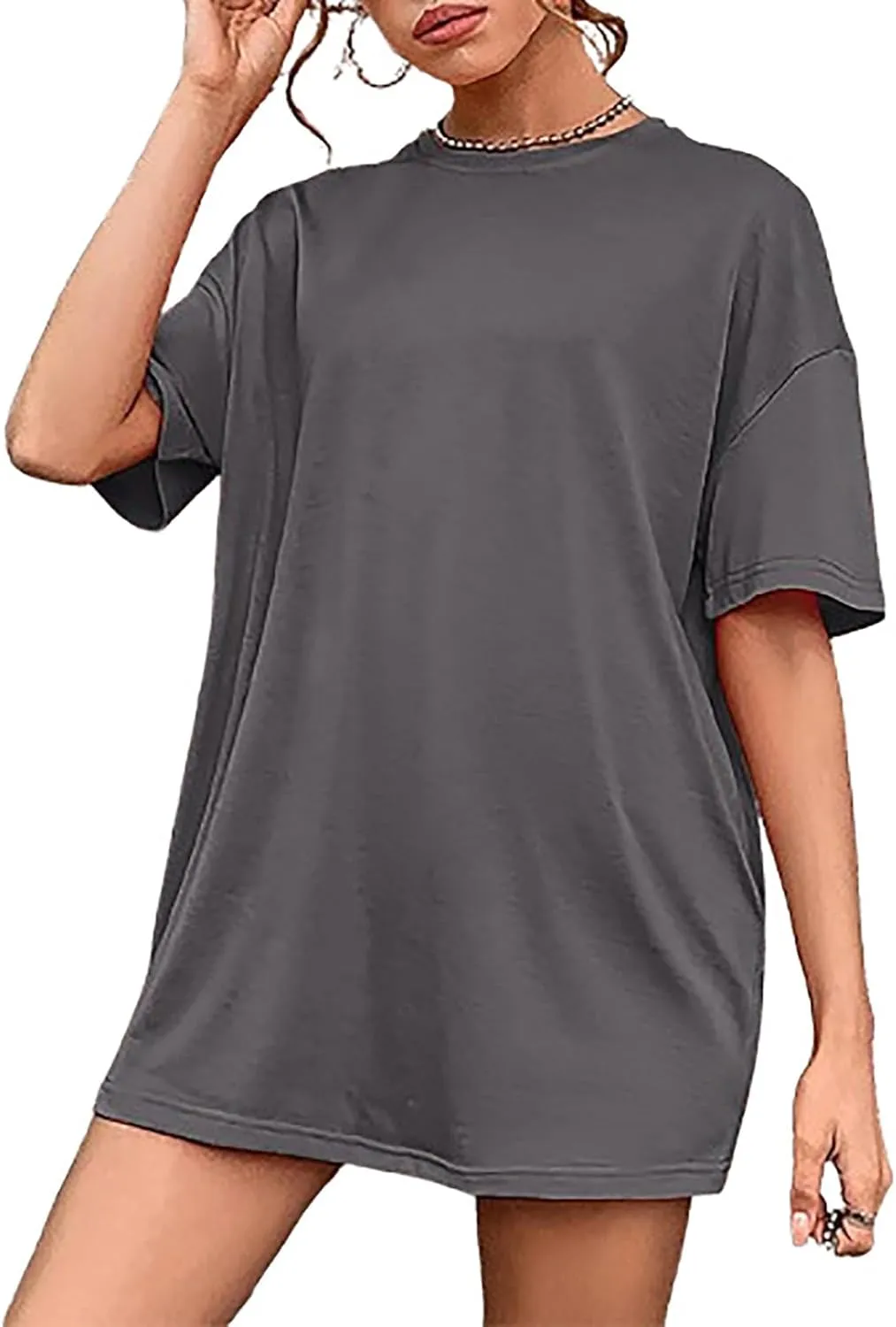hlysgo Summer Mini Dress for Women Casual Loose Fit Short Sleeve Crew Neck T-Shirt Dresses Trendy Ladies Short Tunic Dress