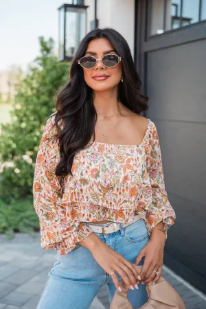 In A Dream Multi Floral Tiered Hem Printed Square Neck Top FINAL SALE
