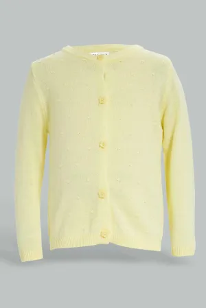 Infant Girls Yellow Solid Knit Cardigan