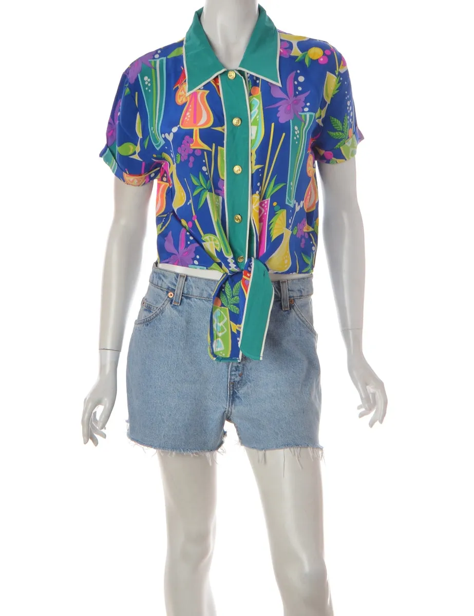 Label Blue Tie Front Blouse
