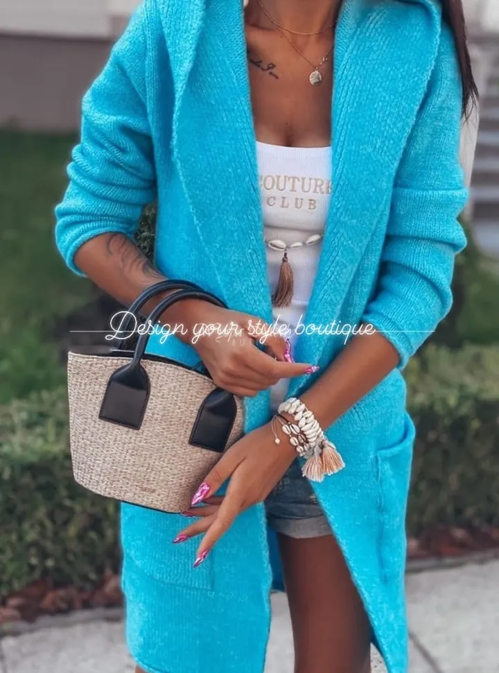 Ladies Longline Cardigan/ turquoise