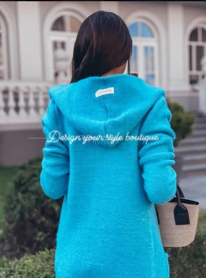 Ladies Longline Cardigan/ turquoise