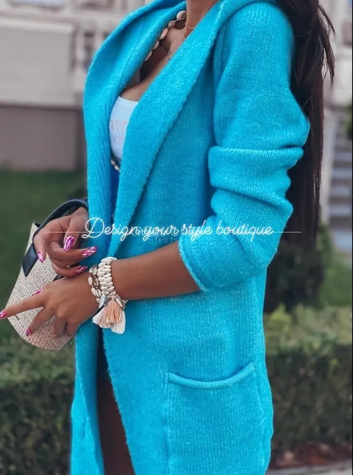 Ladies Longline Cardigan/ turquoise