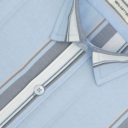 Mens 100% Cotton Balance Striped Half Sleeves Shirt (Blue)