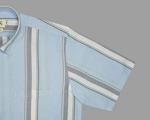Mens 100% Cotton Balance Striped Half Sleeves Shirt (Blue)