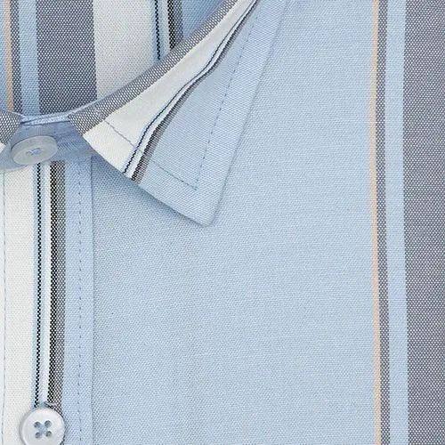 Mens 100% Cotton Balance Striped Half Sleeves Shirt (Blue)