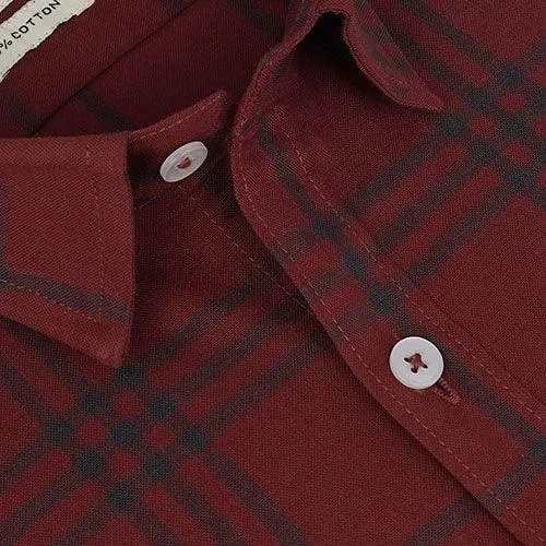 Men's 100% Cotton Grid Tattersall Checkered Half Sleeves Shirt (Red)