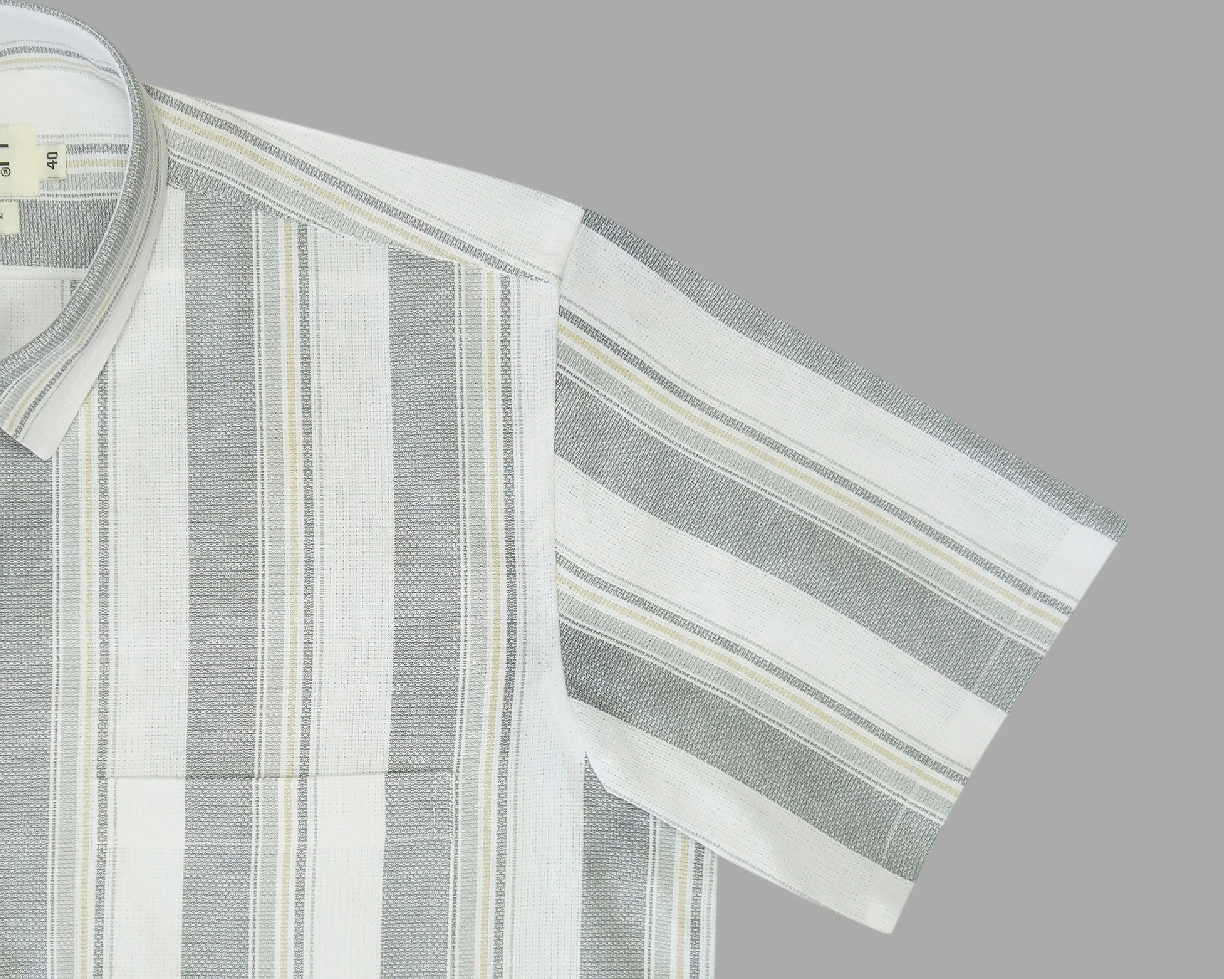 Men's 100% Cotton Striped Half Sleeves Shirt (Grey)