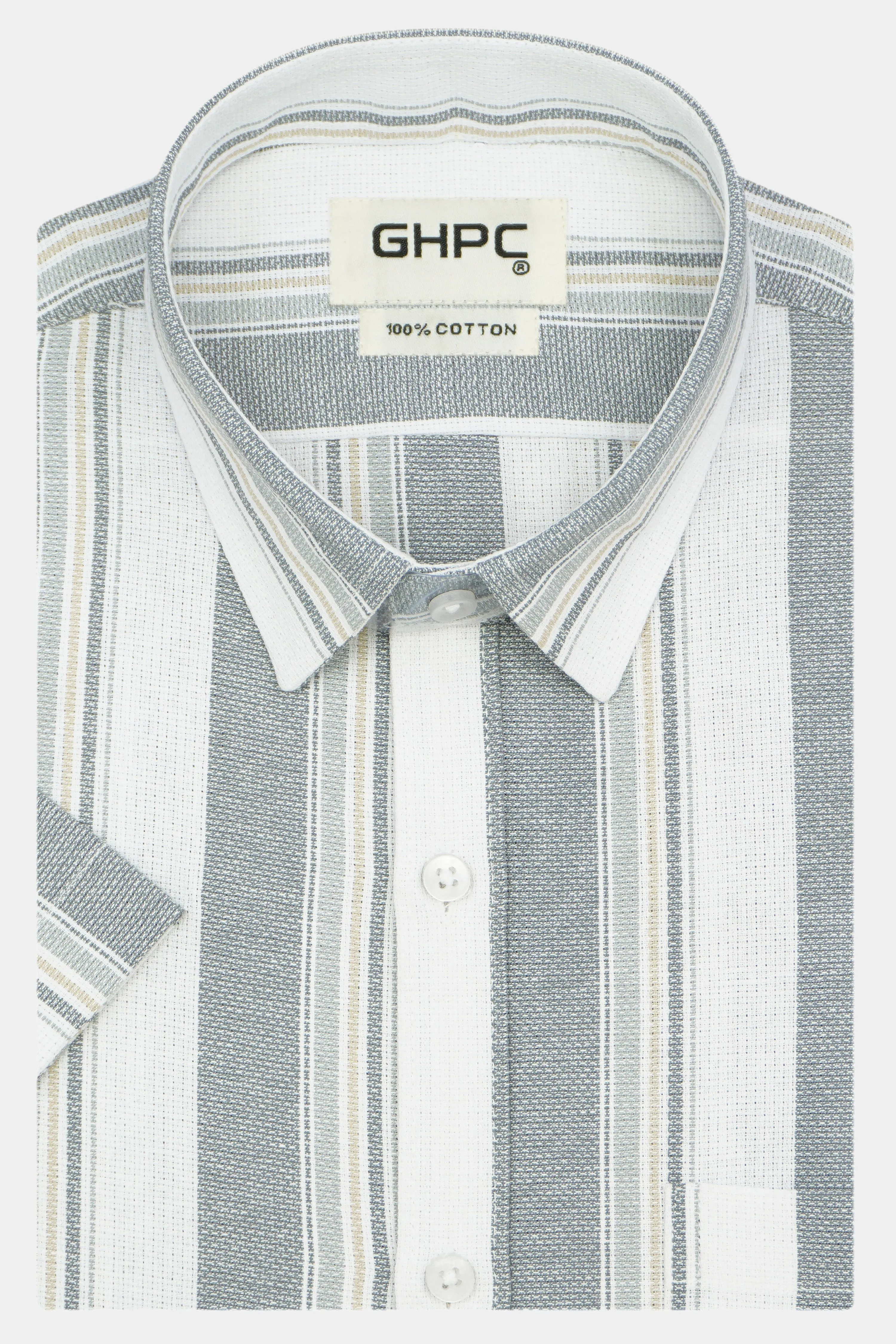 Men's 100% Cotton Striped Half Sleeves Shirt (Grey)