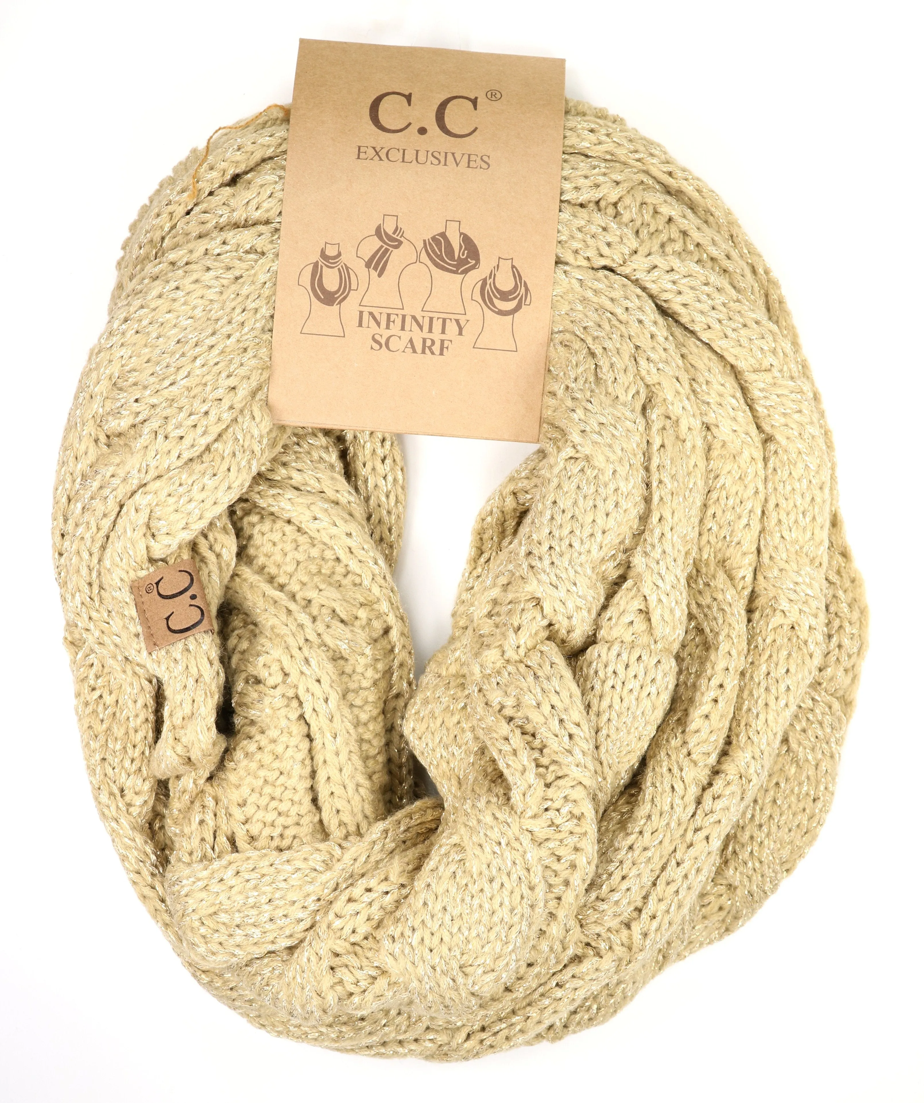 Metallic Cable Knit CC Infinity Scarf