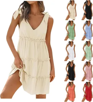 Midi Sundresses for Women 2024 V Neck Casual Loose Sundress Women Summer Sleeveless Dress Short Dresses Trendy