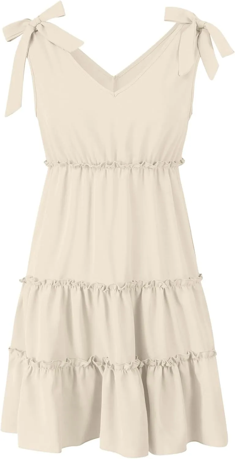 Midi Sundresses for Women 2024 V Neck Casual Loose Sundress Women Summer Sleeveless Dress Short Dresses Trendy