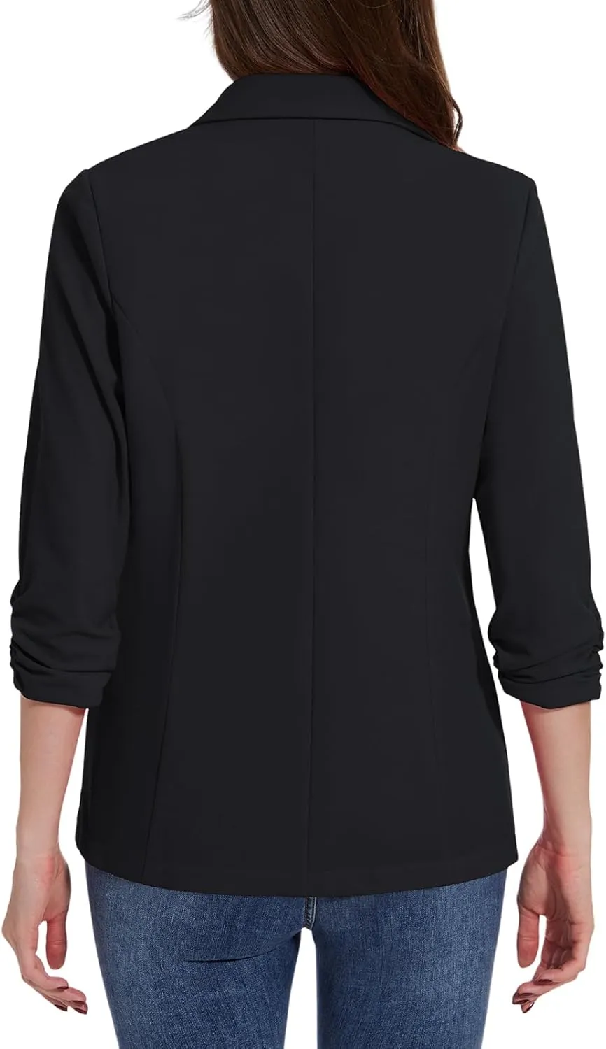 MINTLIMIT Womens Casual Blazers 3/4 Ruched Sleeve One Button Blazer Lapel Collar Business Office Suit Jacket with Pockets