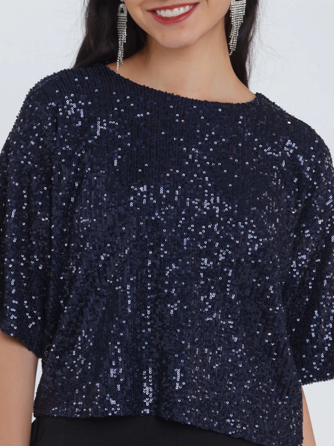 Navy Blue Embellished Top