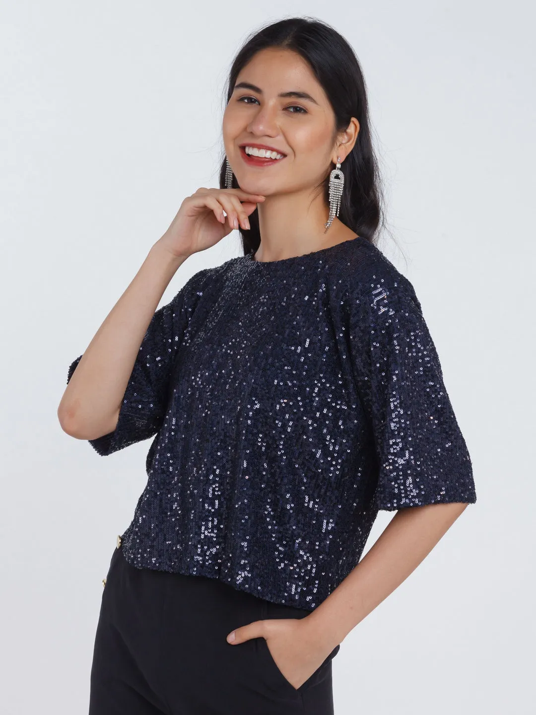 Navy Blue Embellished Top
