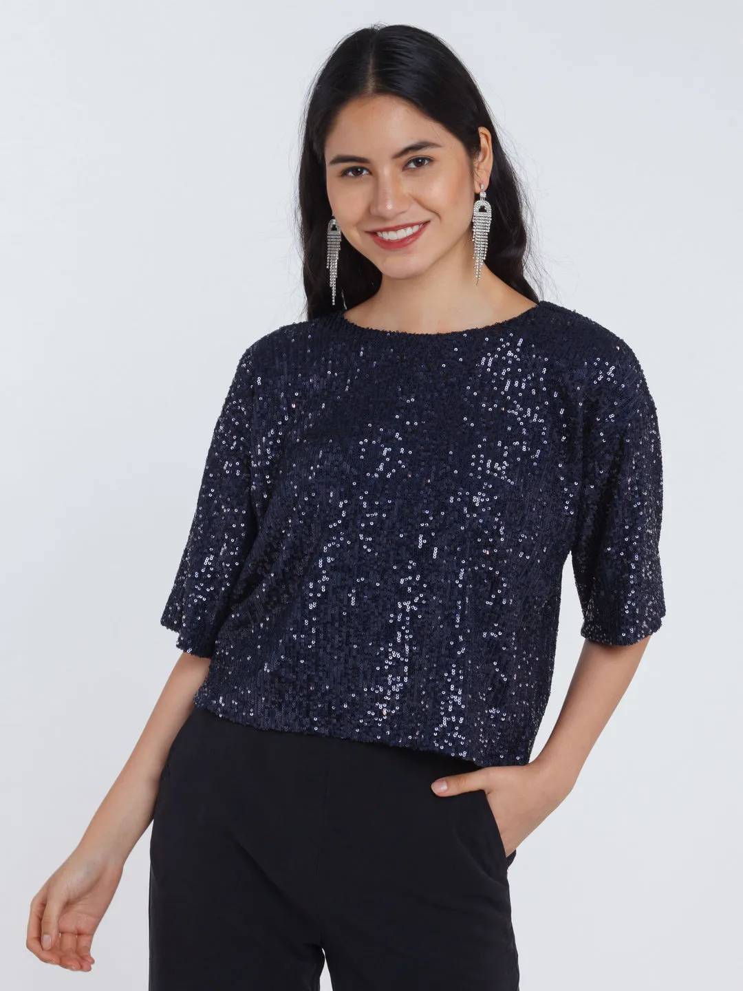 Navy Blue Embellished Top