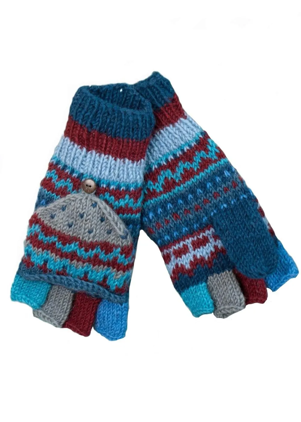 New Zealand Wool Hunter Gloves Blue Multi Colours Striped Pattern
