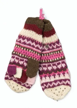 New Zealand Wool Hunter Gloves Plum Pink Purple Multi Colours Striped Pattern
