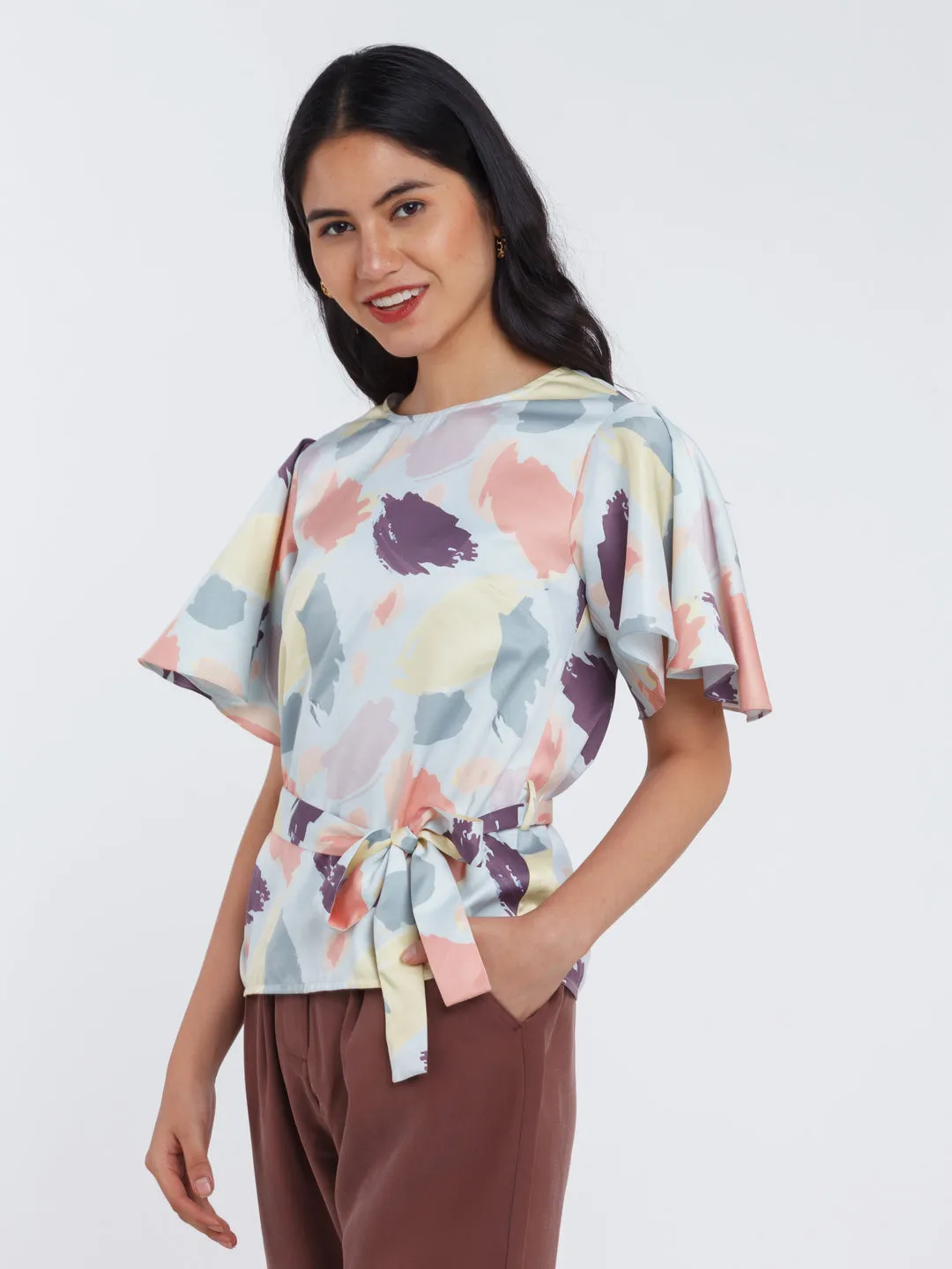 Off White Printed Straight Top