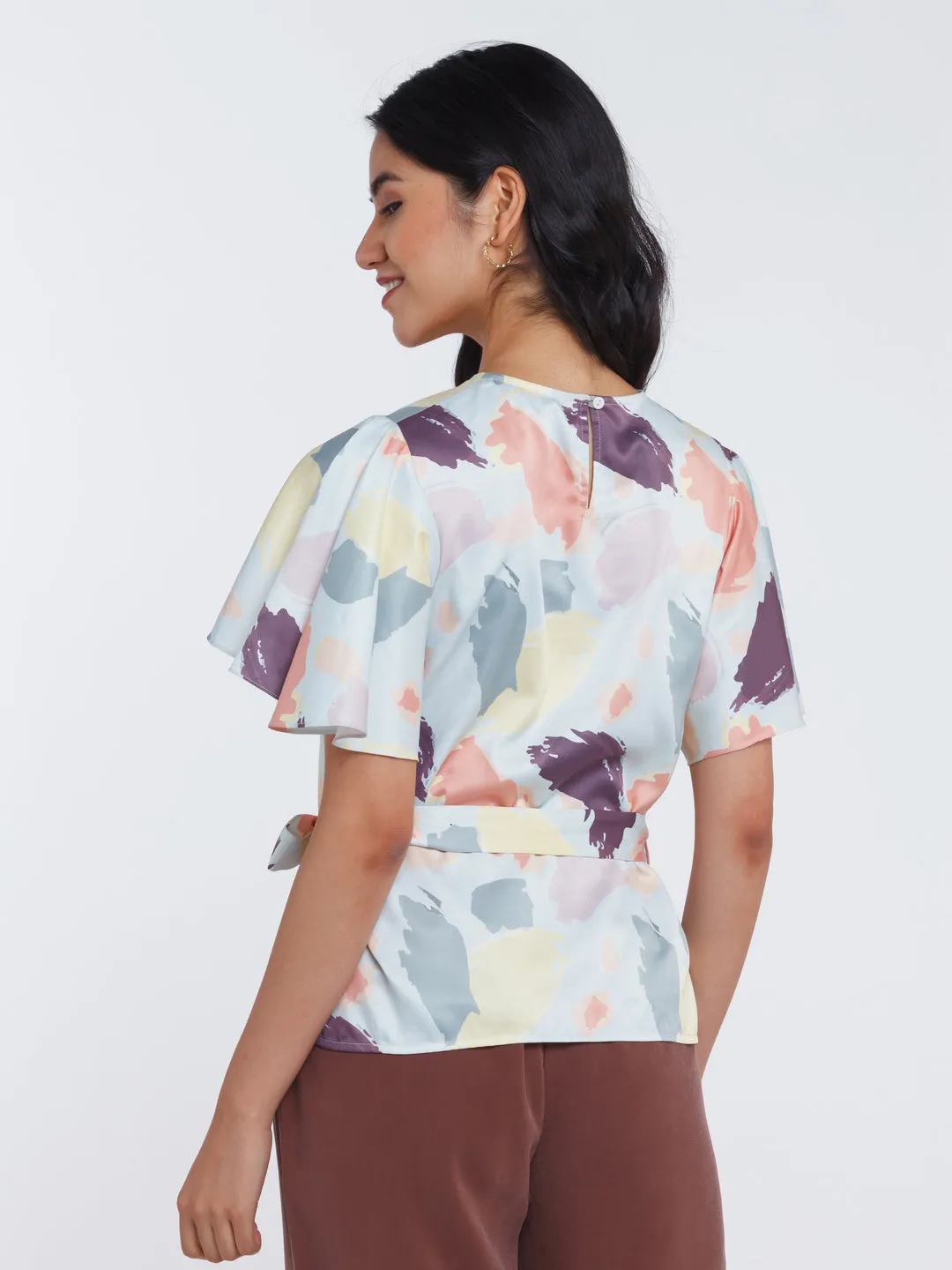 Off White Printed Straight Top