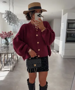 Oversize Strickjacke Jalsi Kurz Weinrot