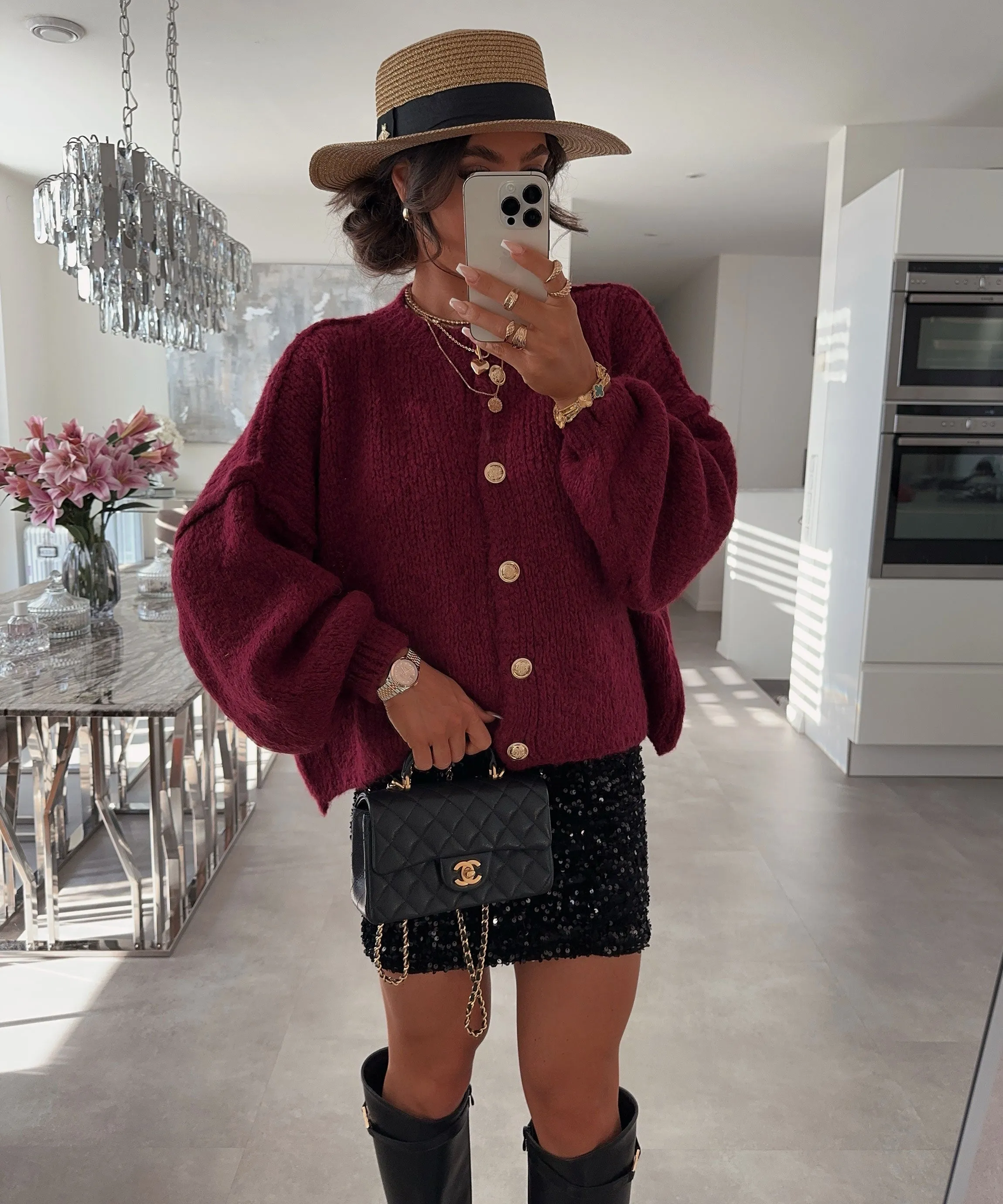 Oversize Strickjacke Jalsi Kurz Weinrot