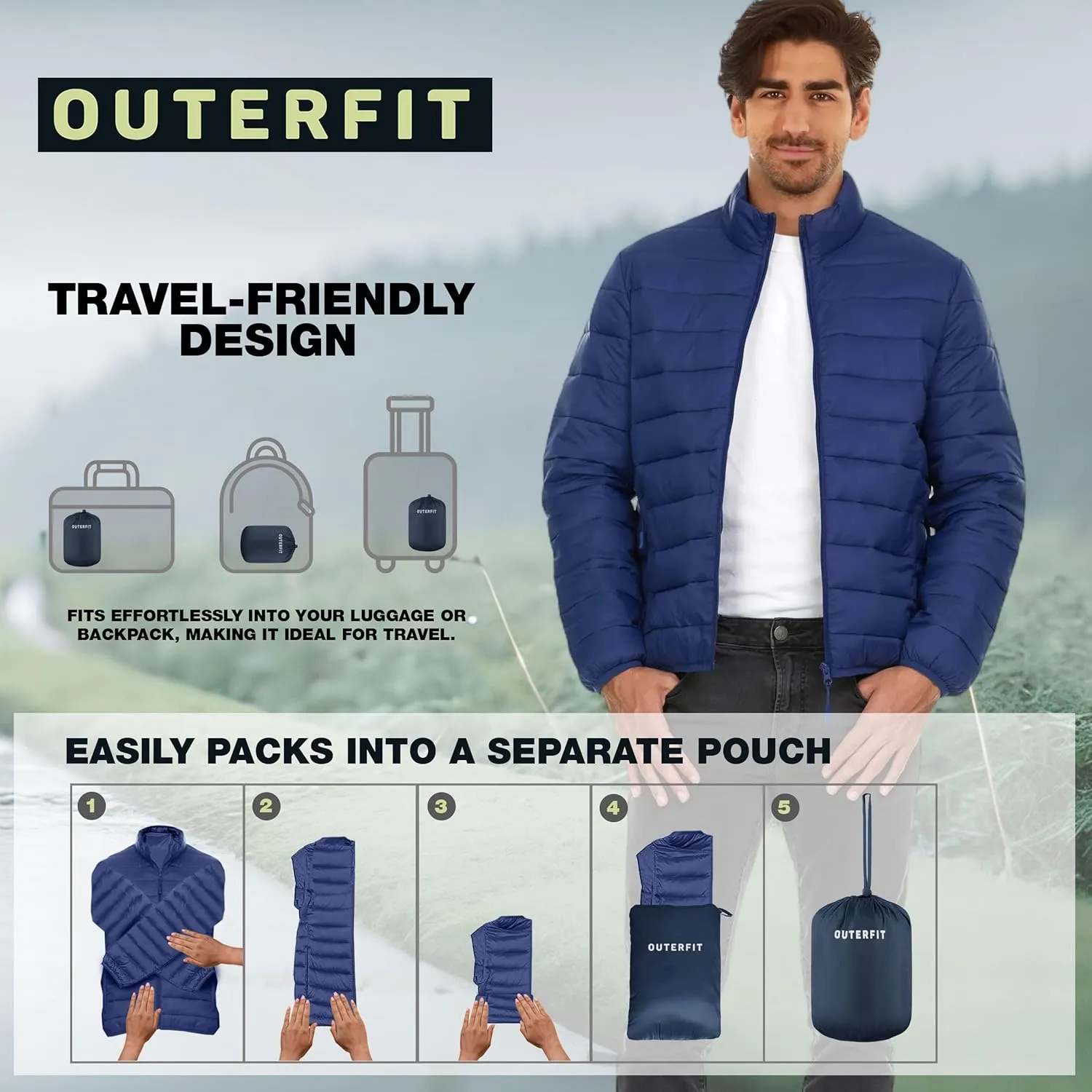 Packable Puffer Jacket Men, Warm Lightweight Winter Jackets for Men
