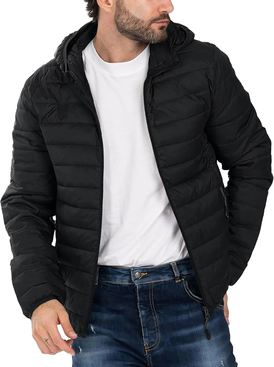 Polu Men's Puffer Jacket with Hood Warm Lightweight Hooded Winter Coat Down Jacket For Men Work Outdoor Hiking