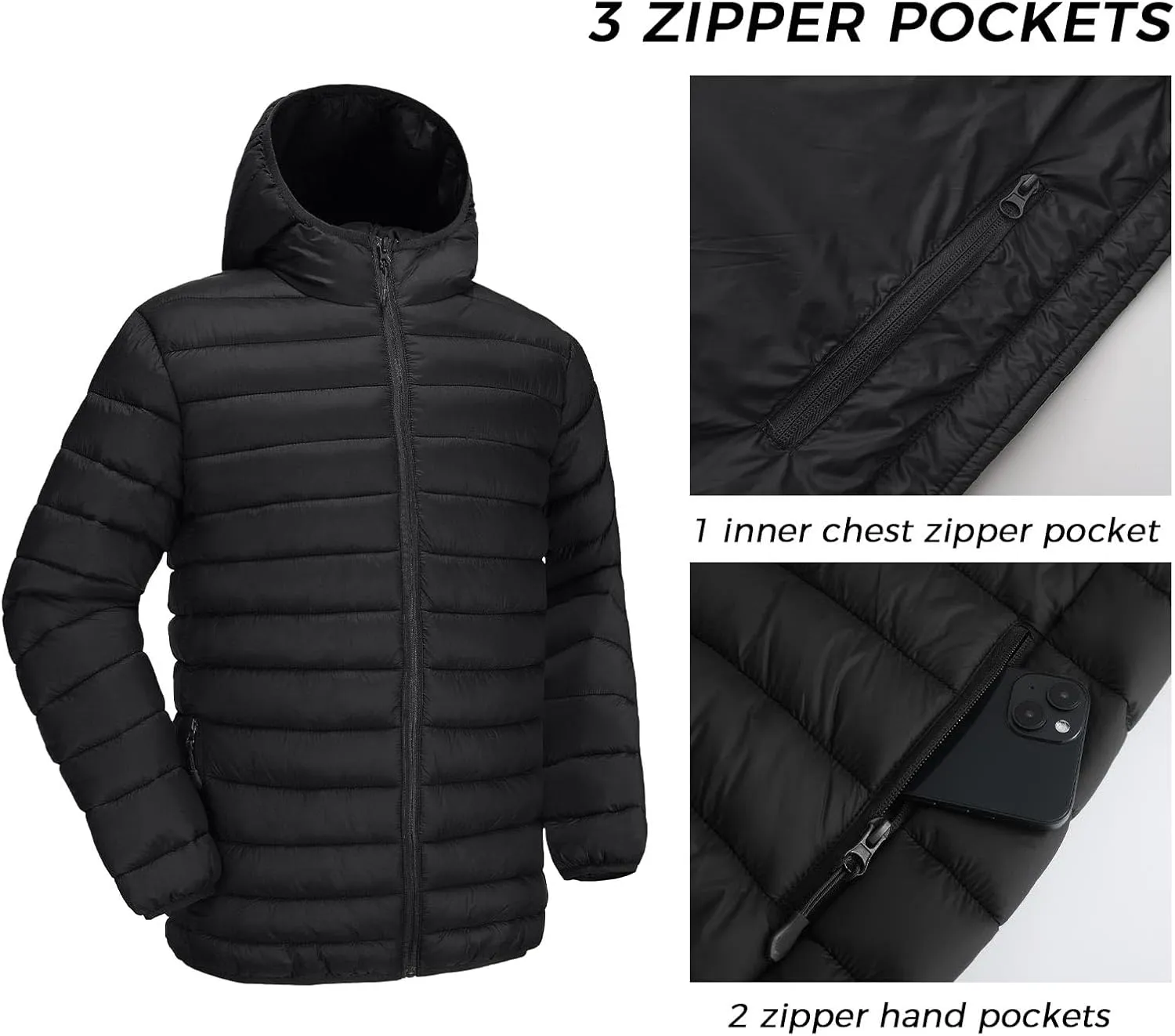 Polu Men's Puffer Jacket with Hood Warm Lightweight Hooded Winter Coat Down Jacket For Men Work Outdoor Hiking