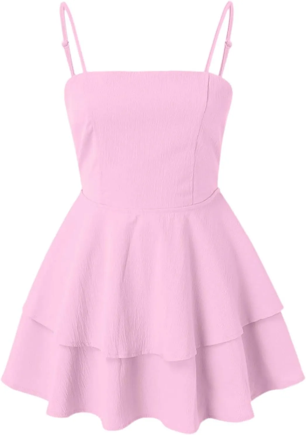 PTOLOCIF Women's Spaghetti Strap Dresses Square Neck Bow Backless Sleeveless Elastic Waist Ruffle Hem A-Line Mini Dress