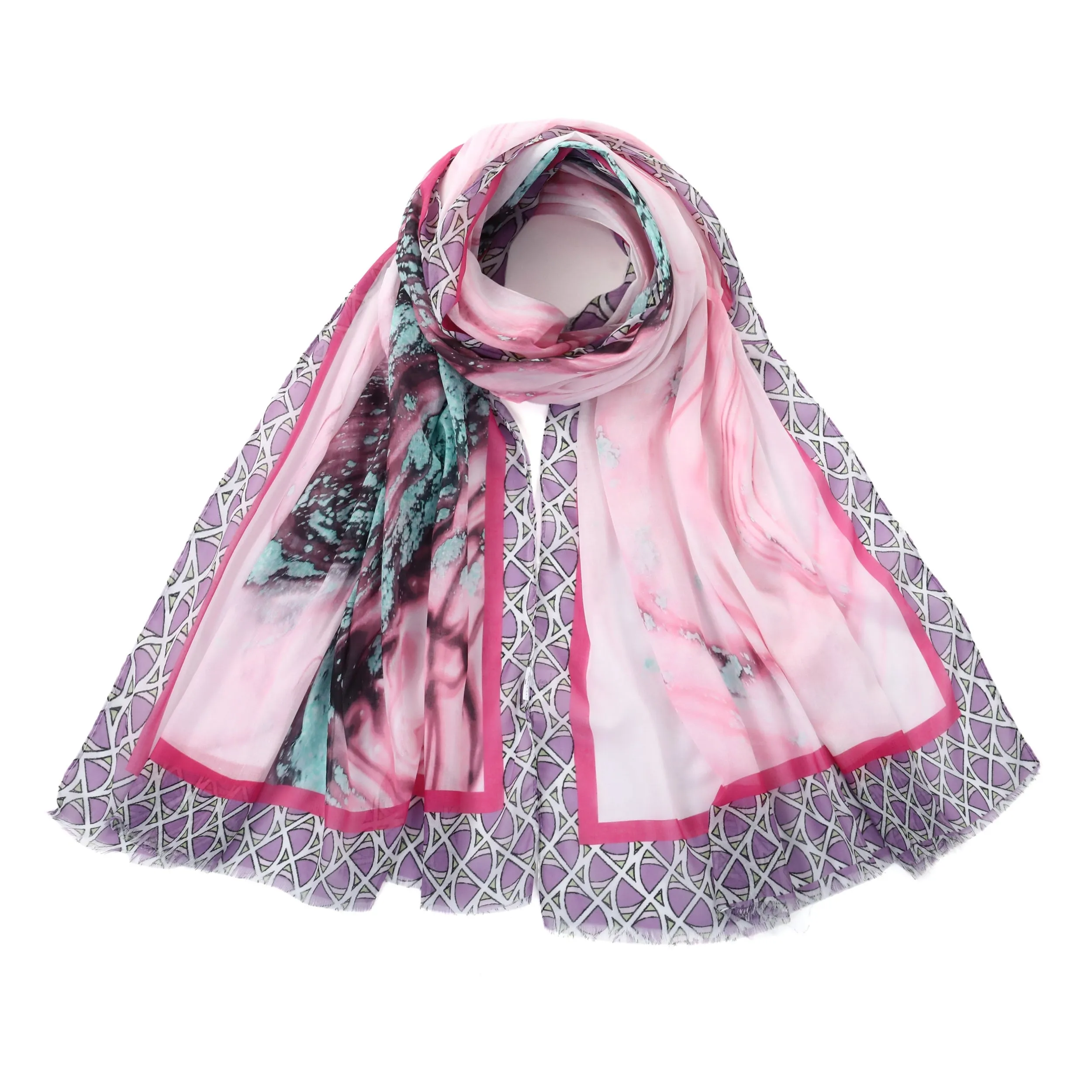 Purple Marble Design Silk Blend Scarf