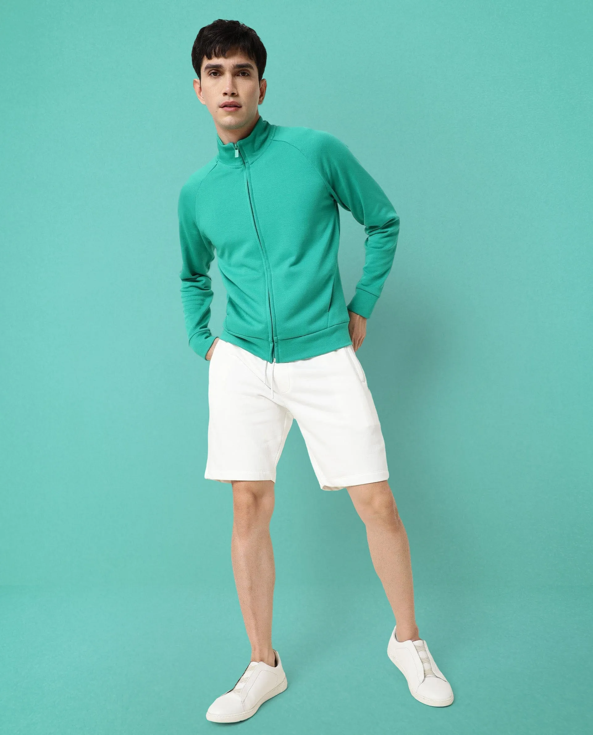Rare Rabbit Articale Men's Azil Emerald Green High Neck Zip-Up Jacket