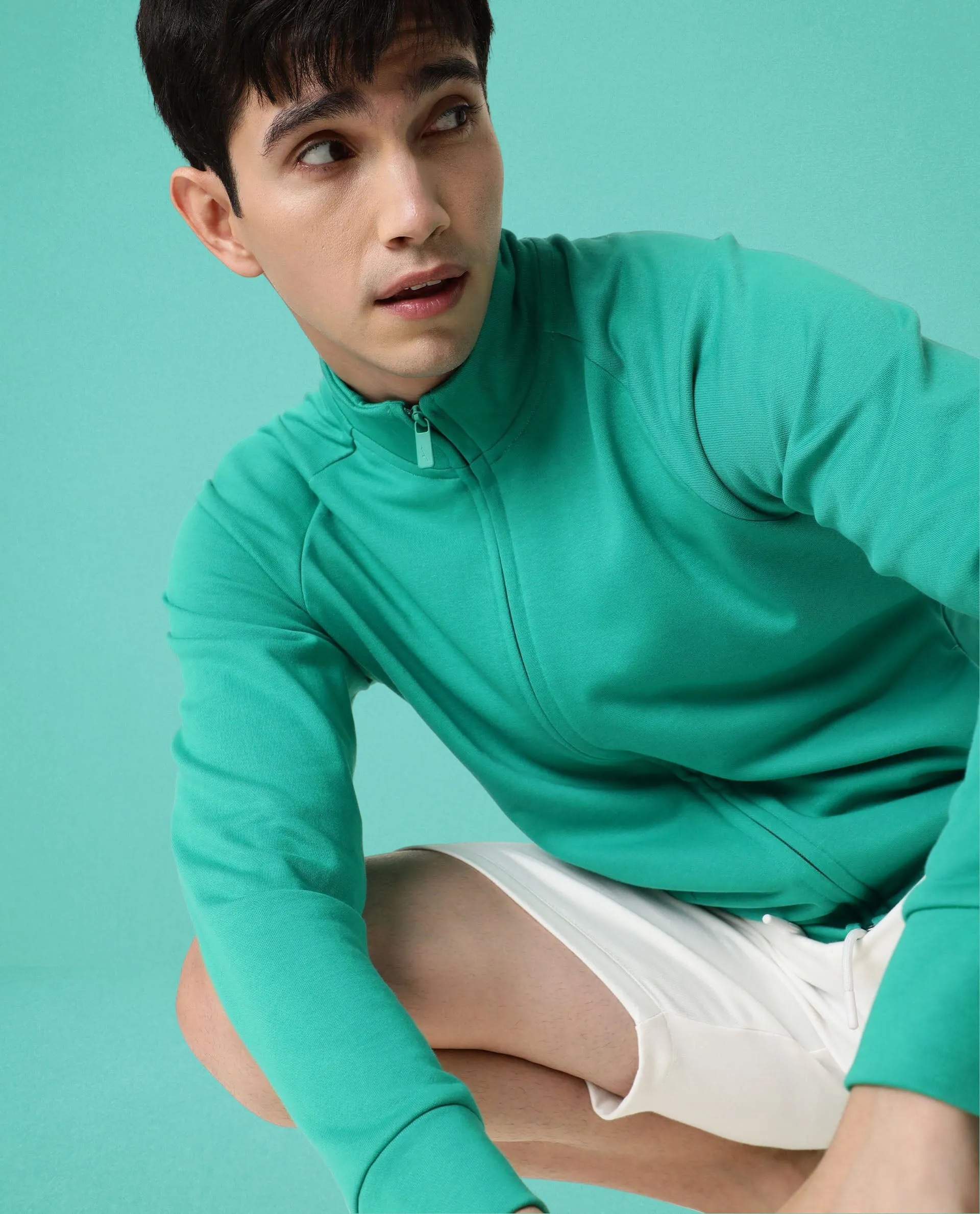Rare Rabbit Articale Men's Azil Emerald Green High Neck Zip-Up Jacket