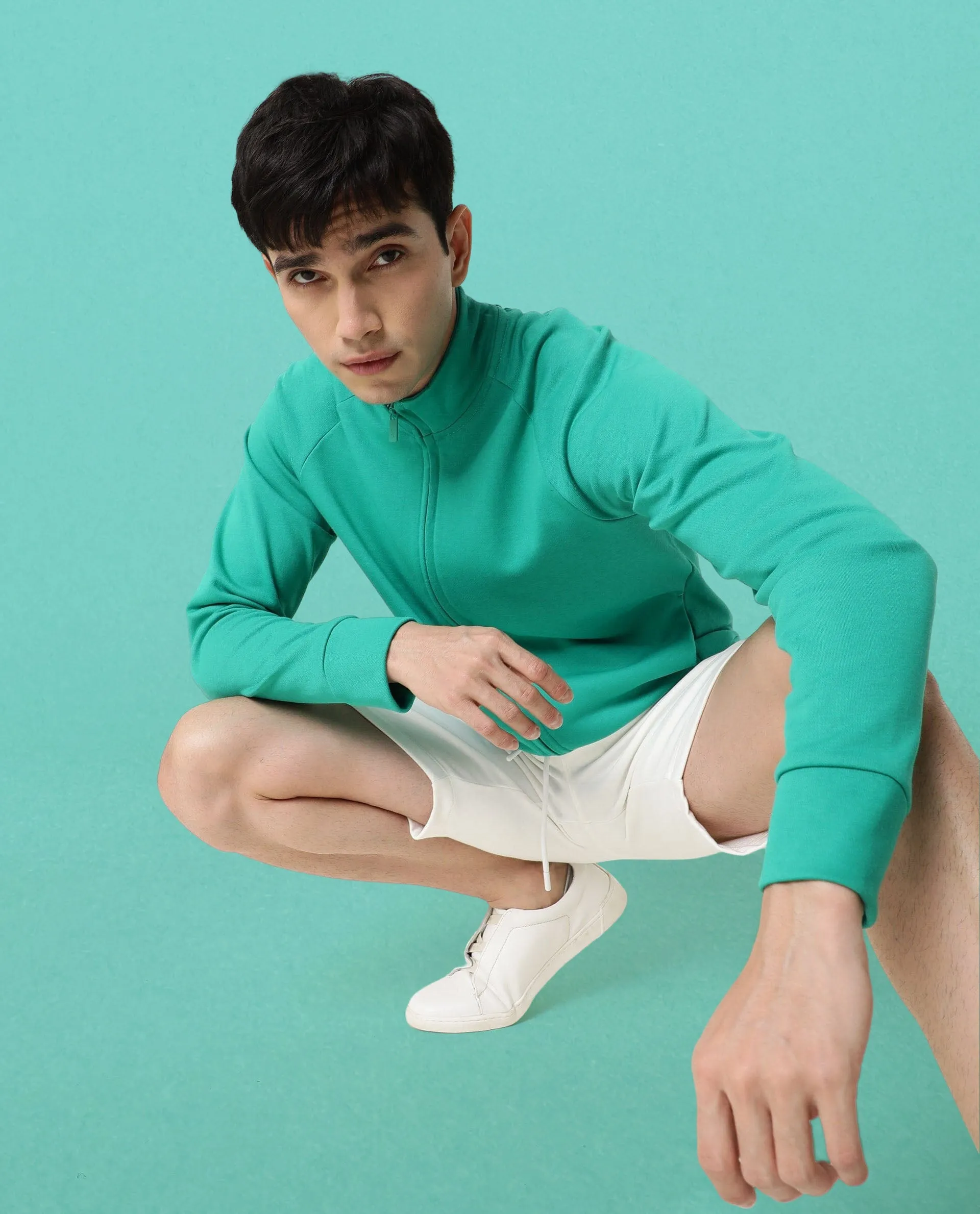 Rare Rabbit Articale Men's Azil Emerald Green High Neck Zip-Up Jacket