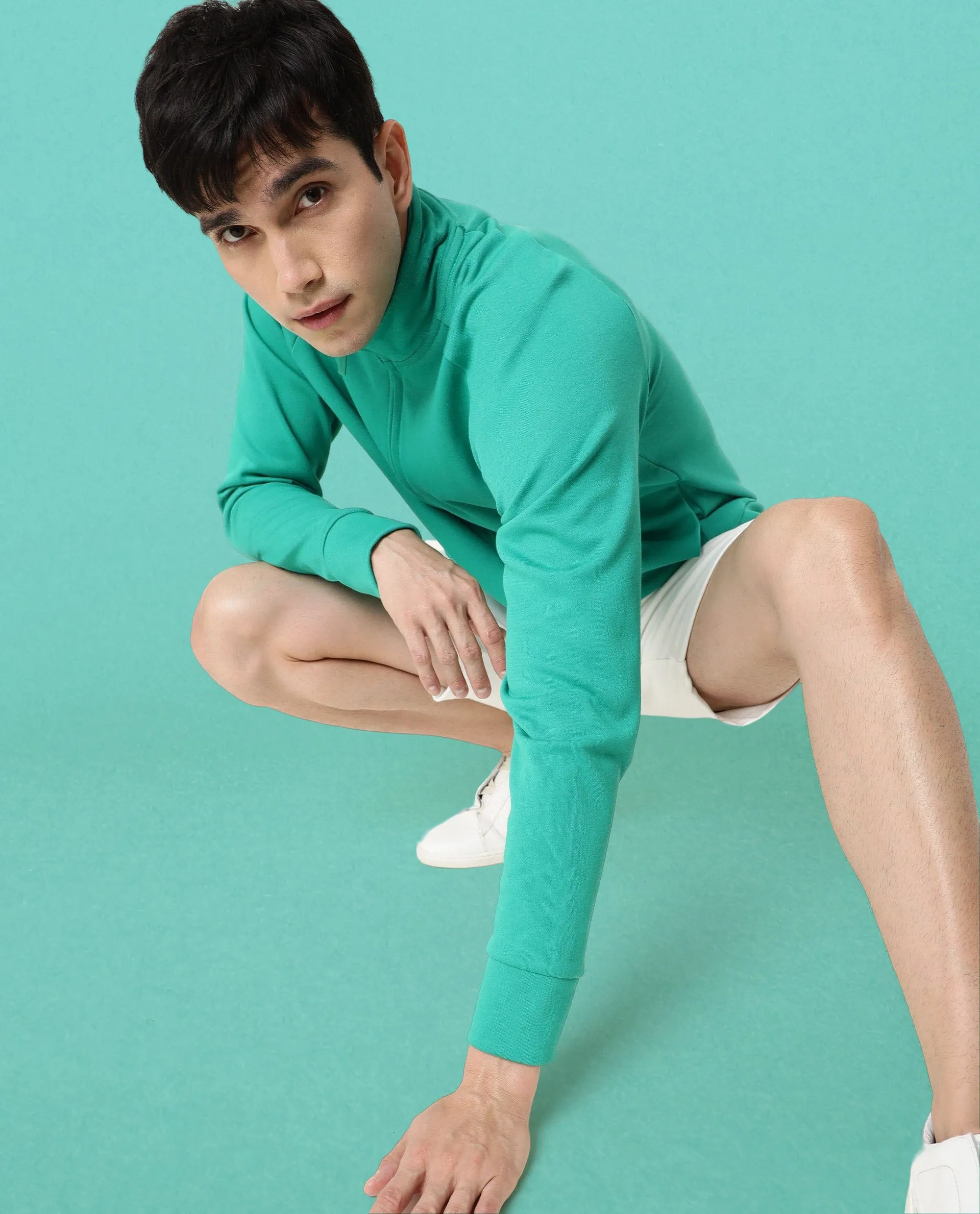 Rare Rabbit Articale Men's Azil Emerald Green High Neck Zip-Up Jacket