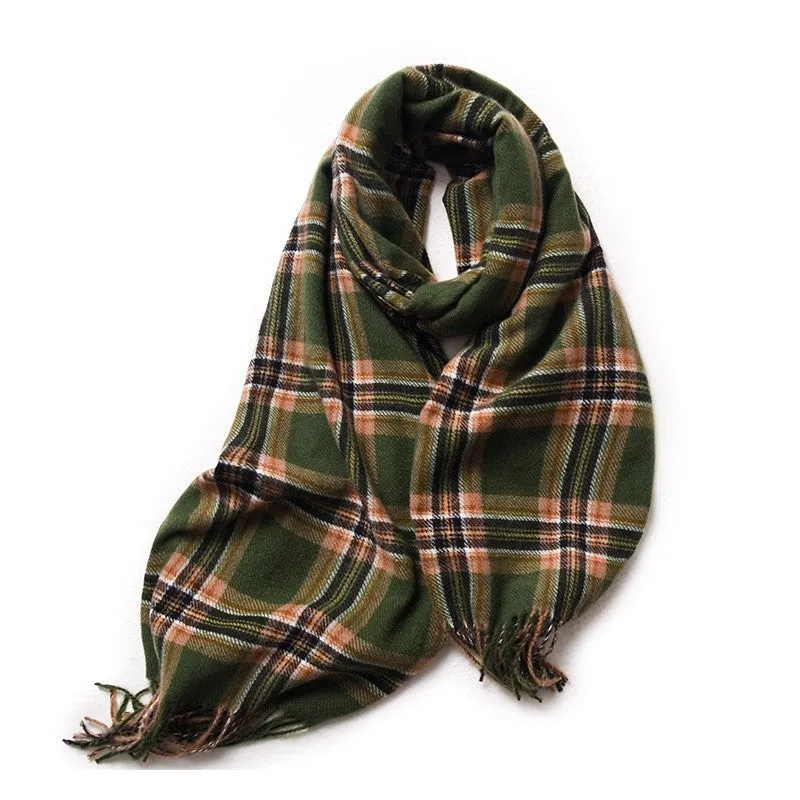 Retro Plaid Contrast Color Tassel  Imitation Cashmere Shawl Scarf