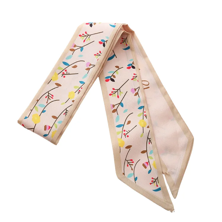 Ribbon Floral Print Twilly Scarf For Bags Purse