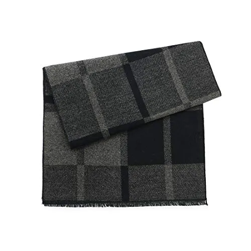 Scarf Warm Knitted Plaid Tassel Scarf Winter Long Scarves Gifts Gray Black with Packing One Size
