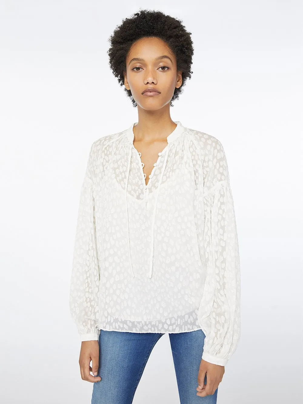 Smocked Peasant Top -- Off White