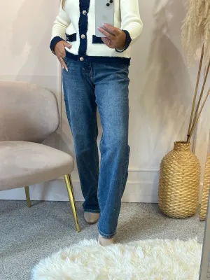 Sparkle Wide Leg Jeans- Blue Denim