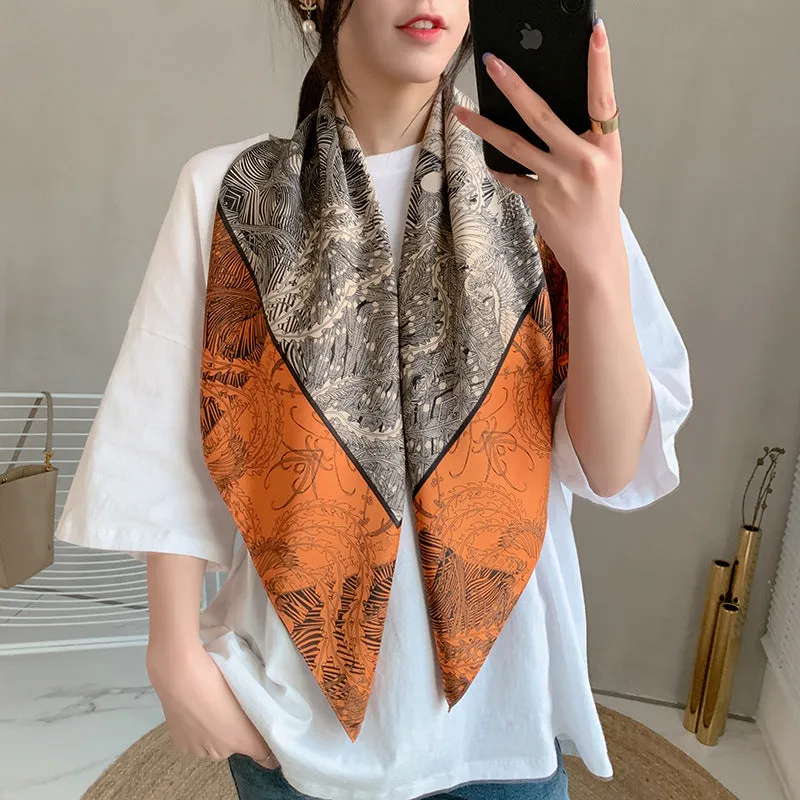 Spring Stylish Silk Scarf Retro Design Women Chic Scarf