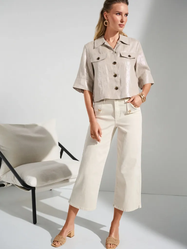 Stretch Culotte Jeans with Raw-Edge Hem