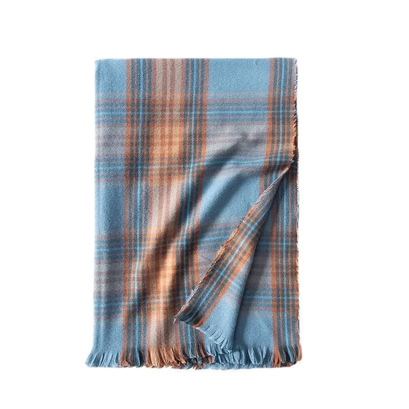 Tassled Imitated Cashmere Warm Plaid Print Shawl Scarf