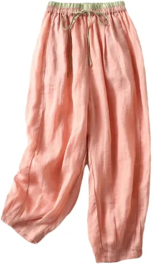 Thin Casual Nine-Quarter Pants Women Drawstring High Waist Sports Harem Pants Loose Bloomers
