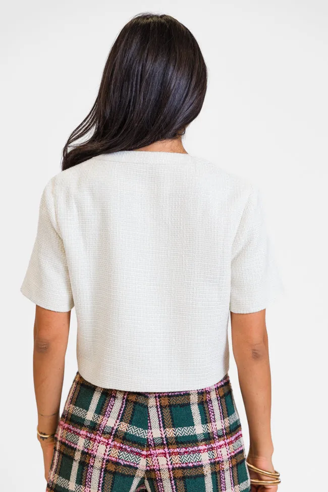 This Time Ivory Tweed Collarless Jacket Top FINAL SALE