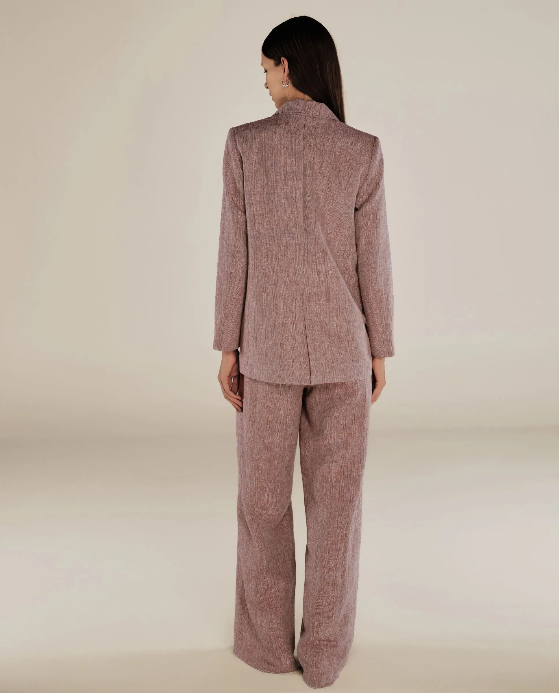 THYSSEN | Bronze Metallic Thread Wide Leg Trousers
